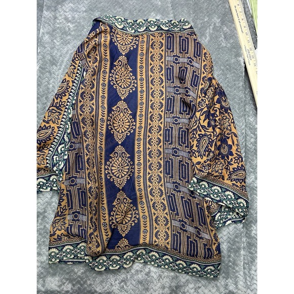 India Town Vintage Silk Blend Kimono Cardigan Paisley Boho Blue Yellow OS - Picture 4 of 4